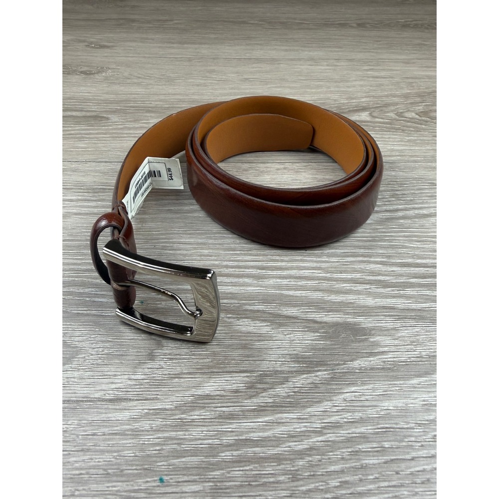 Men's Wearhouse Mens Belt Leather Dress Polished Buckle Brown 46